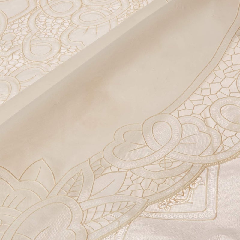 Violet Linen Vinyl Lace Betenburg Design Tablecloth Beige 72" Round - Image 2